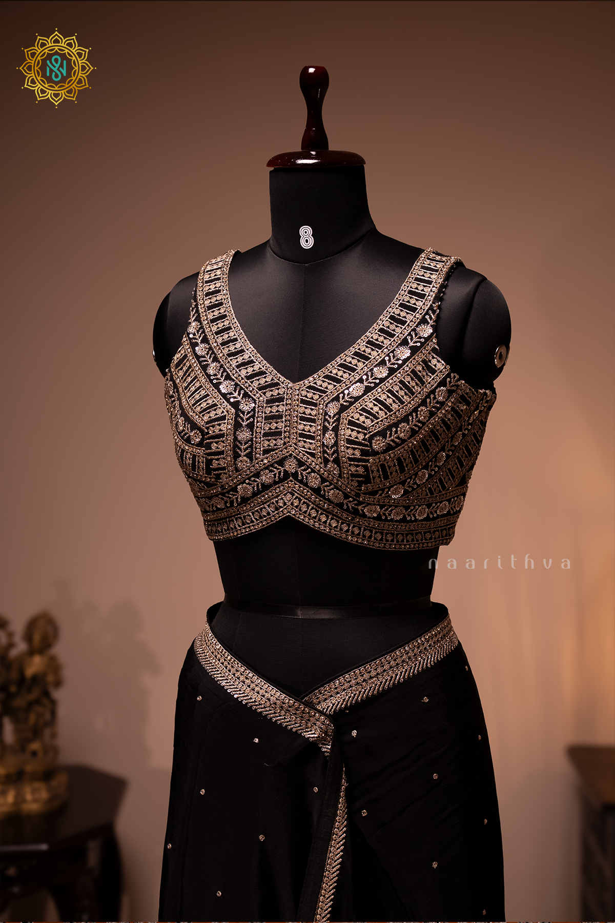 BLACK - CHINNON DESIGNER WEAR WITH READYMADE BLOUSE