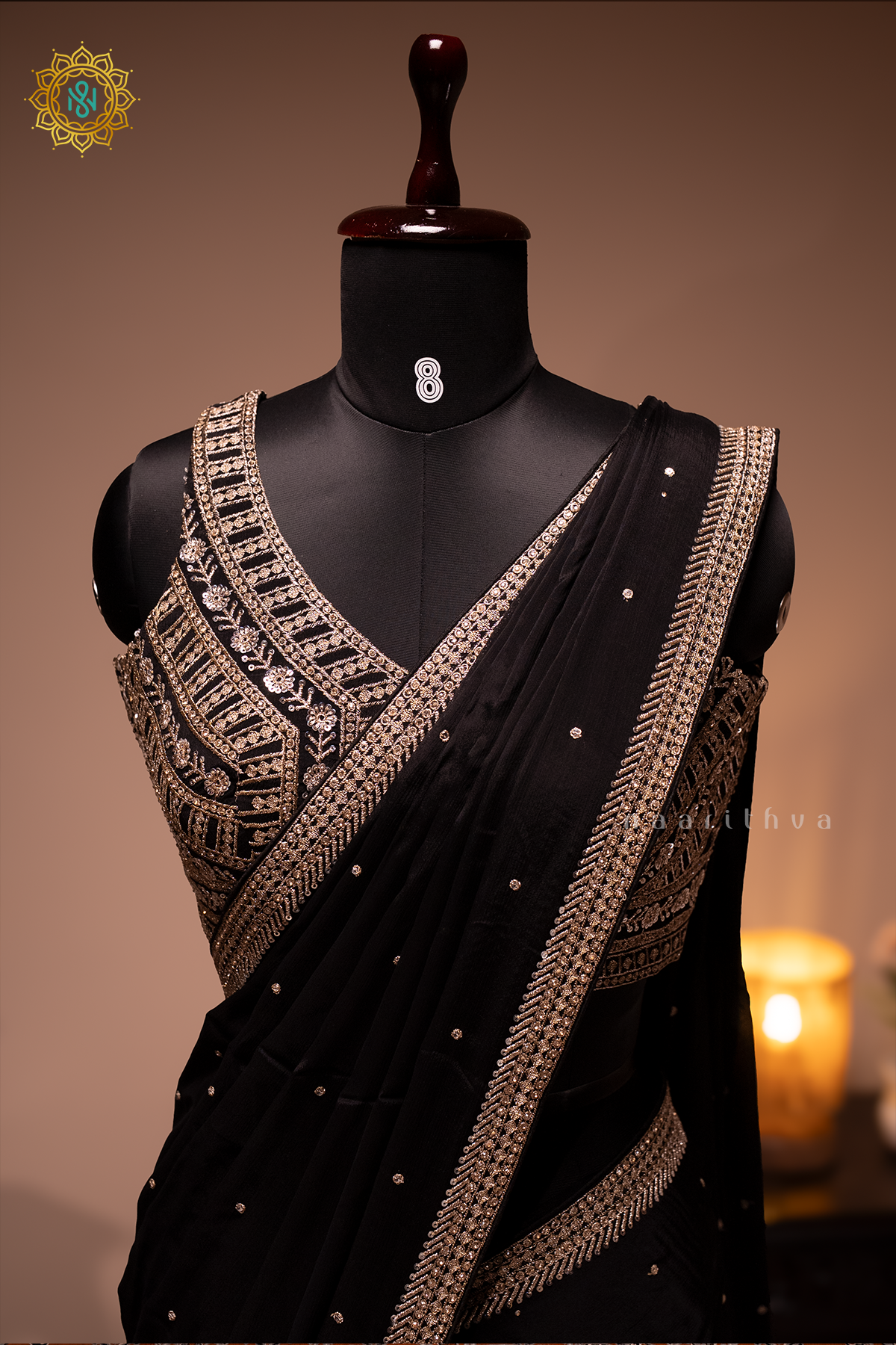 BLACK - CHINNON DESIGNER WEAR WITH READYMADE BLOUSE