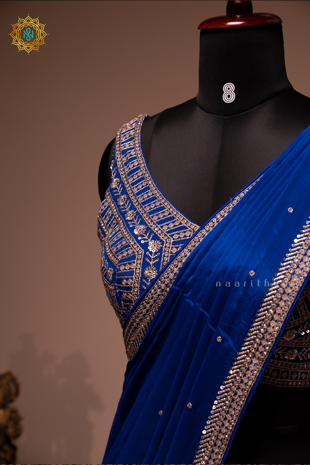 ROYAL BLUE - CHINNON DESIGNER WEAR WITH READYMADE BLOUSE