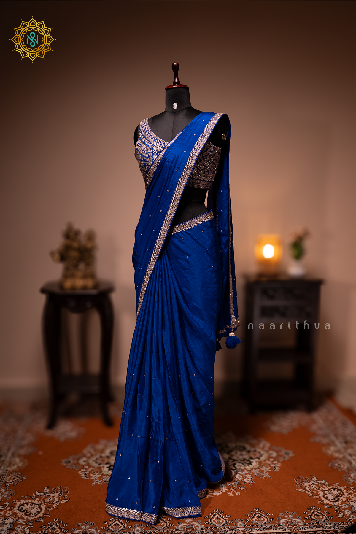 ROYAL BLUE - CHINNON DESIGNER WEAR WITH READYMADE BLOUSE