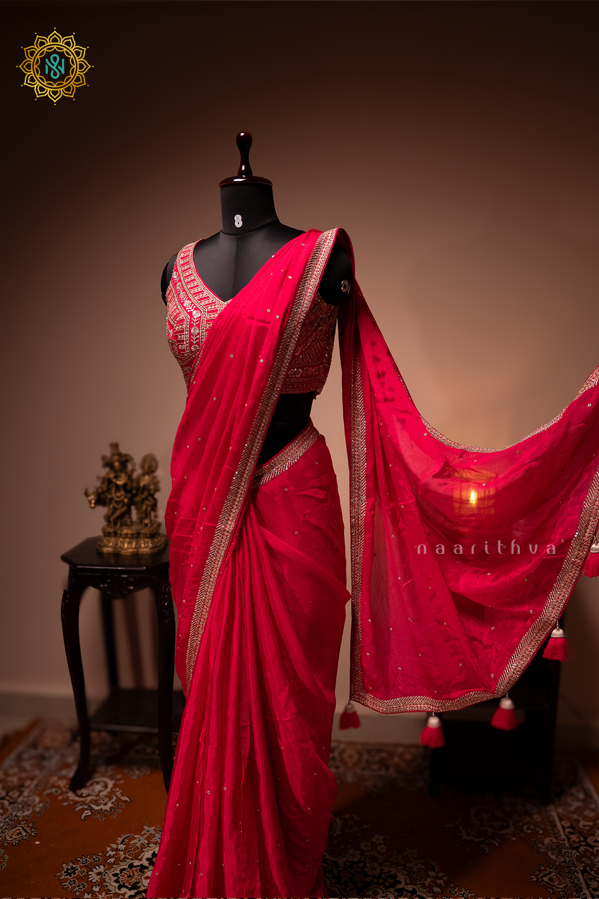 RANI PINK - CHINNON DESIGNER WEAR WITH READYMADE BLOUSE