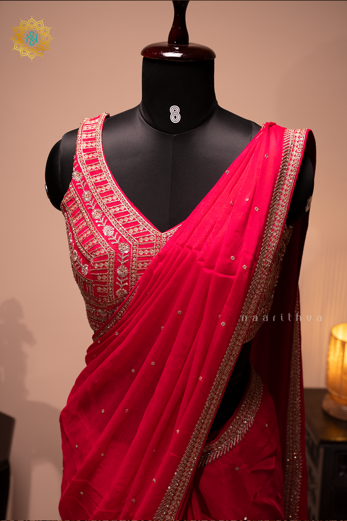 RANI PINK - CHINNON DESIGNER WEAR WITH READYMADE BLOUSE