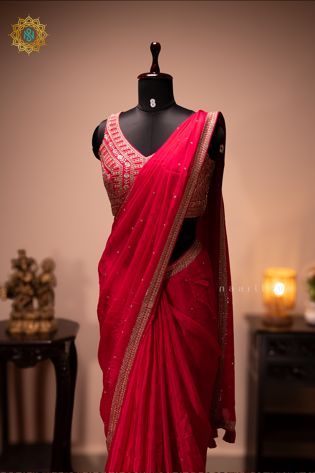 RANI PINK - CHINNON DESIGNER WEAR WITH READYMADE BLOUSE