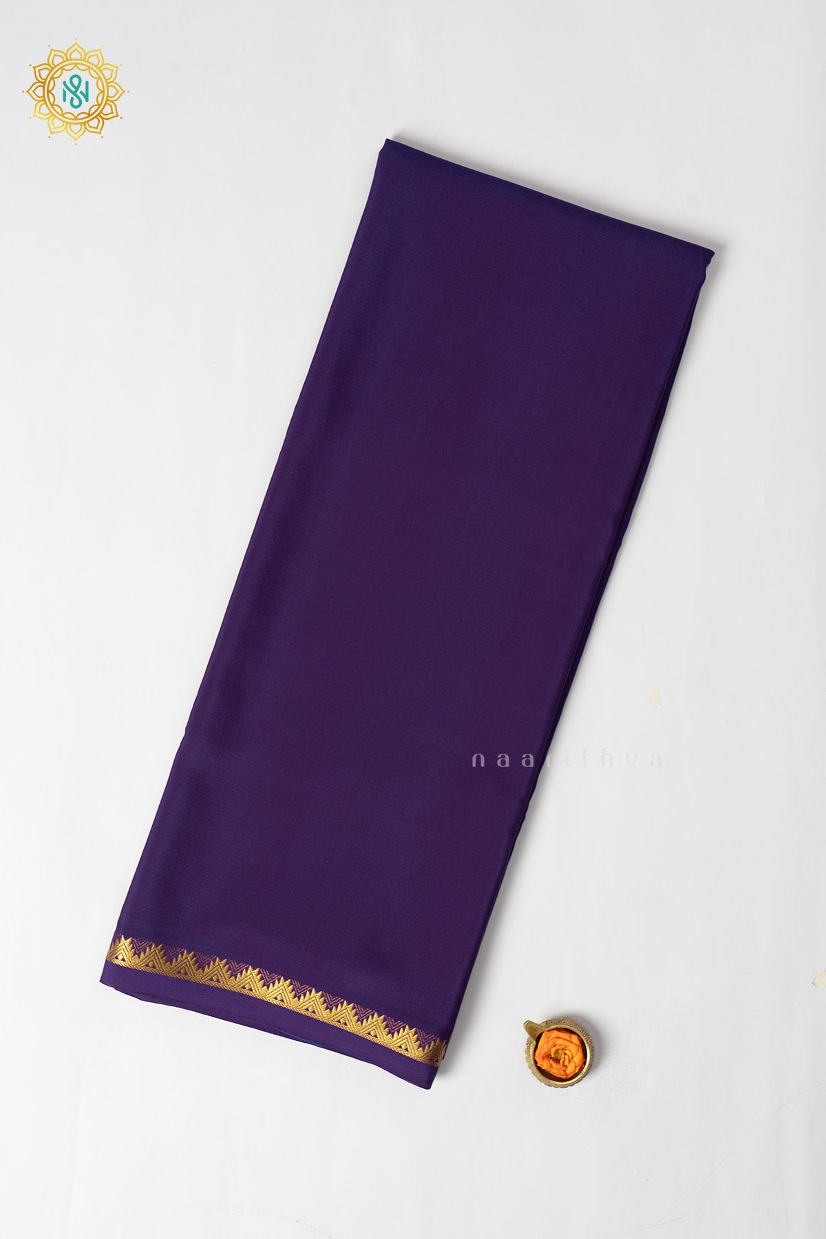 Purple Pure Mysore Crepe Silk Plain Body and Zari Woven Butta Border