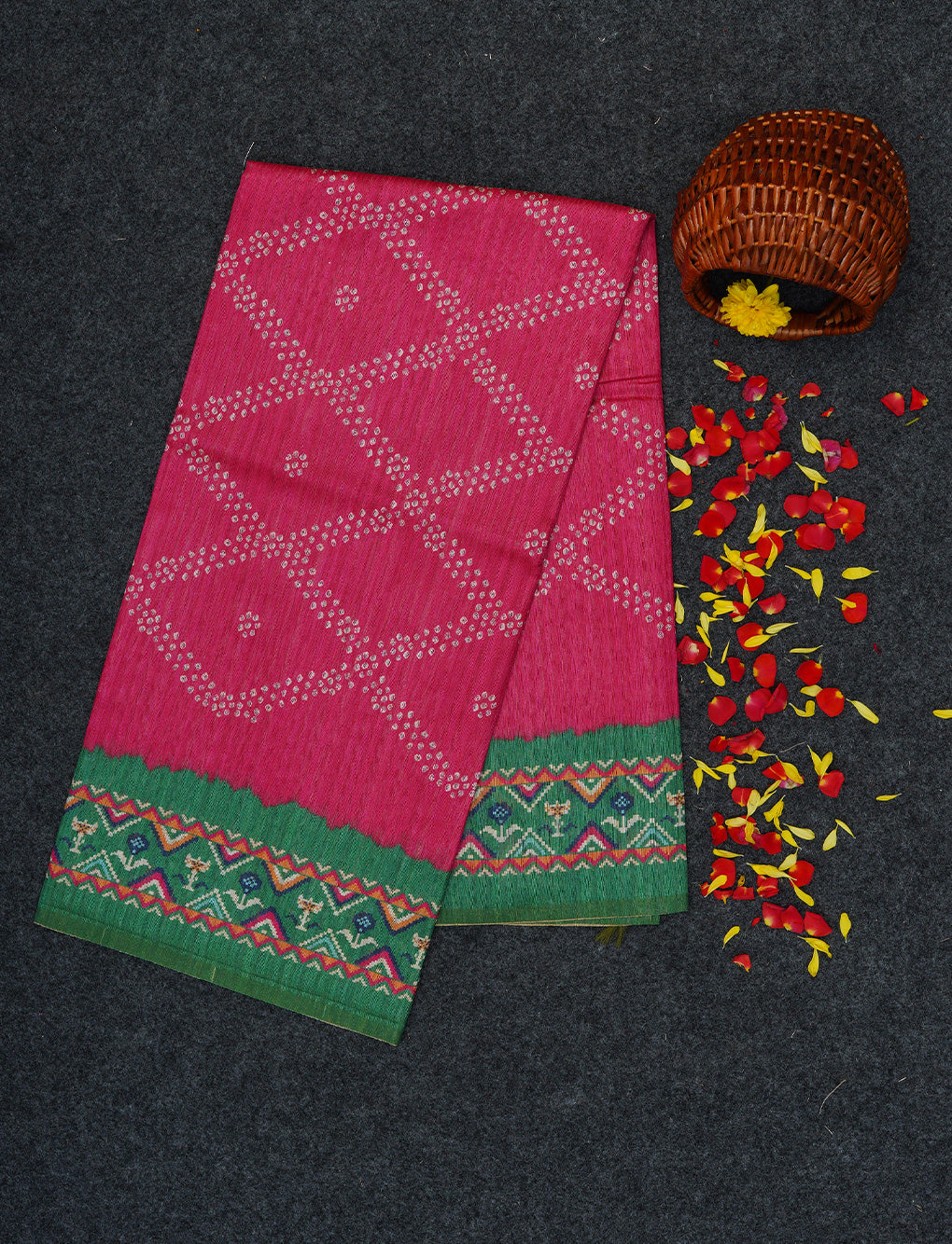 PINK WITH GREEN - SEMI GICHA TUSSAR WITH ALLOVER PRINTS