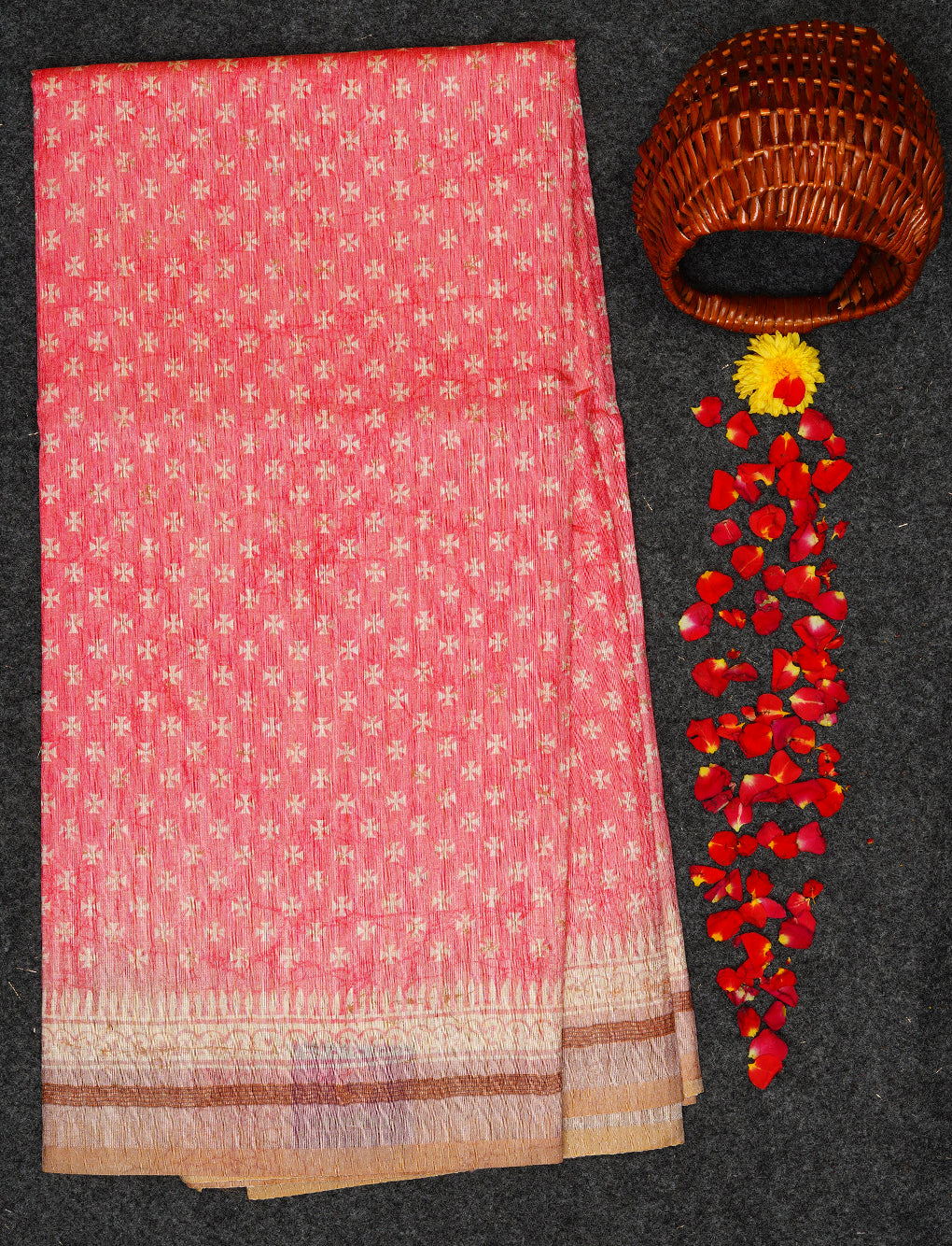 PINK - SEMI GICHA TUSSAR WITH ALLOVER PRINTS