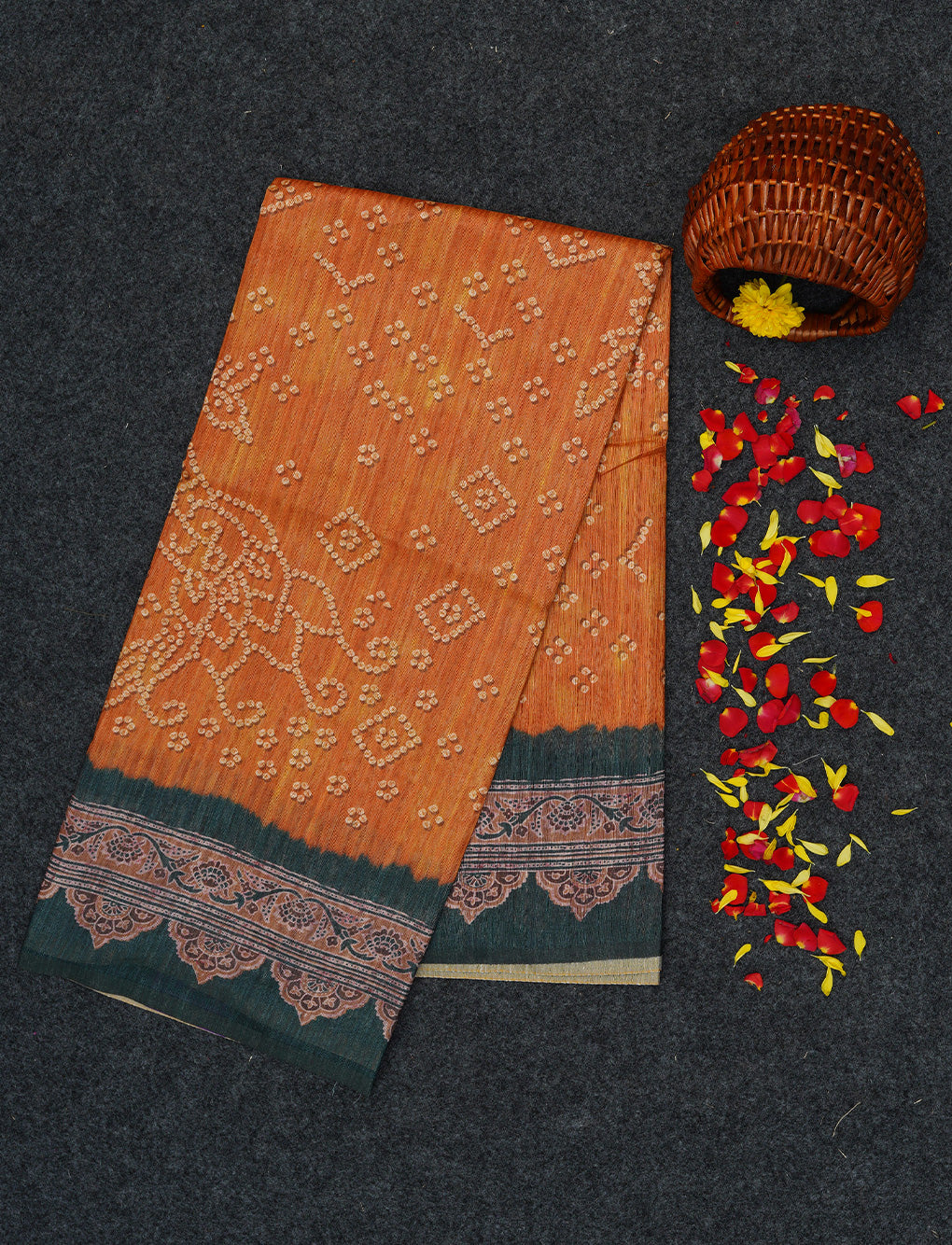 MUSTARD WITH BLACK - SEMI GICHA TUSSAR WITH ALLOVER PRINTS