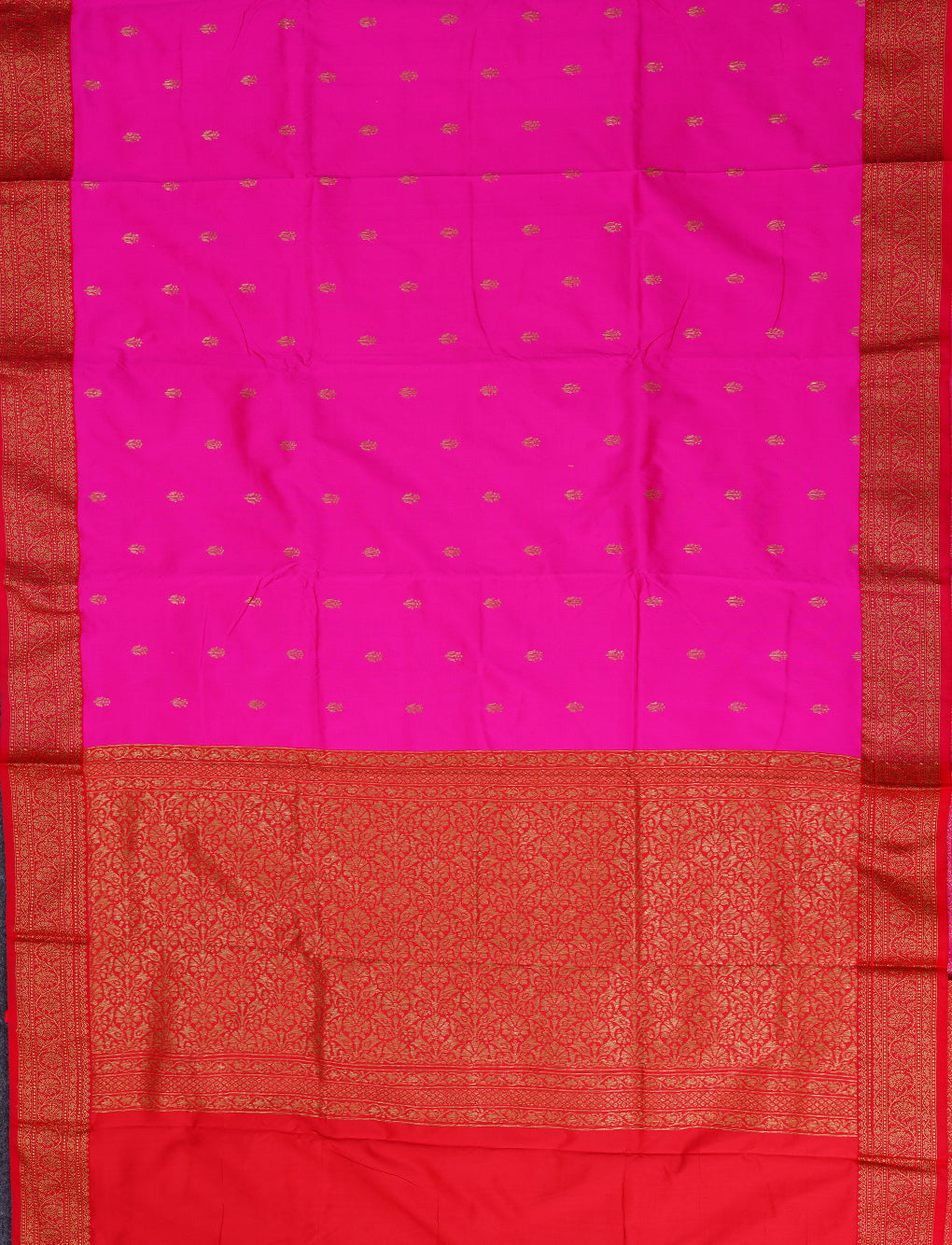 PINK WITH RED - SEMI SILK SAREE WITH ZARI WOVEN BUTTAS & CONTRAST BORDER