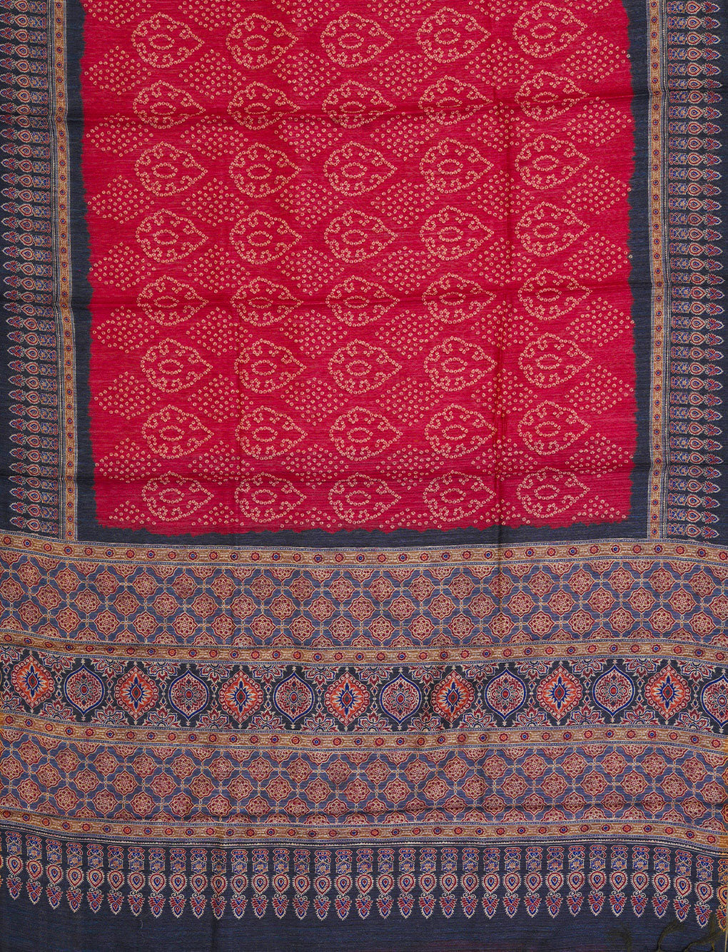 RED WITH BLACK - SEMI GICHA TUSSAR WITH ALLOVER PRINTS