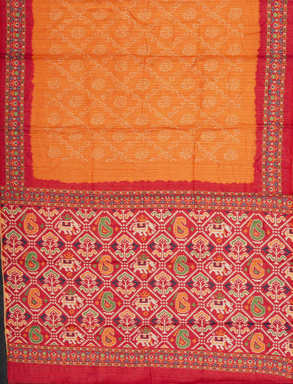 YELLOW WITH RED - SEMI GICHA TUSSAR WITH ALLOVER PRINTS