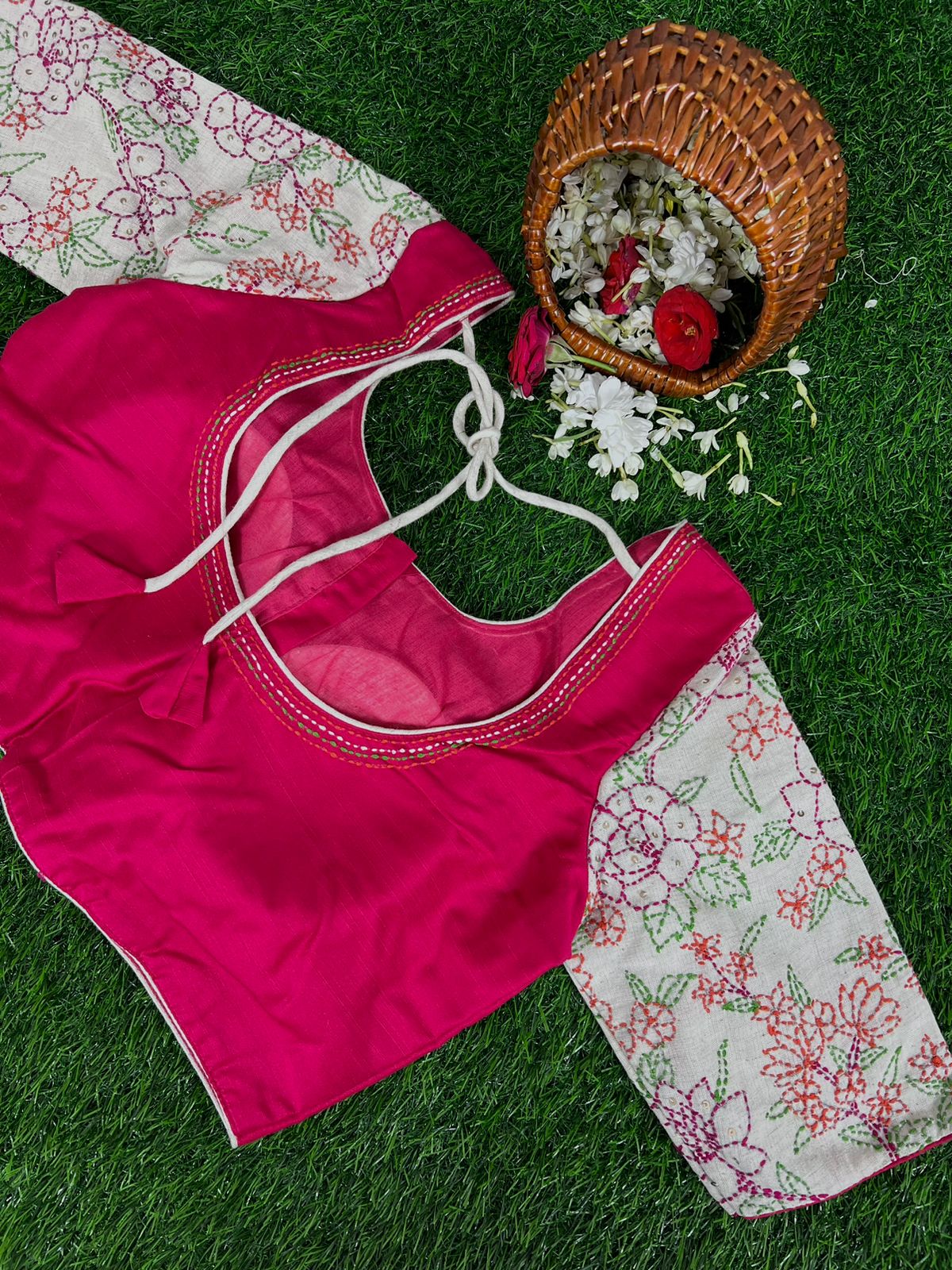 PINK - READYMADE COTTON BLOUSE WITH SLEEVES KATHA STITCH