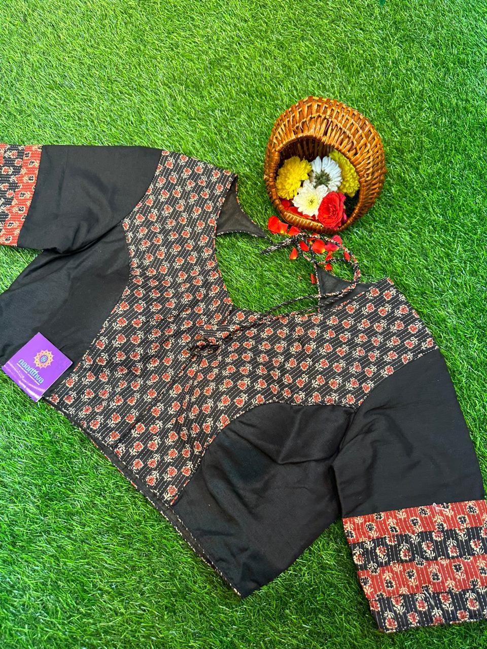 BLACK - READYMADE COTTON WITH KATHA PRINT