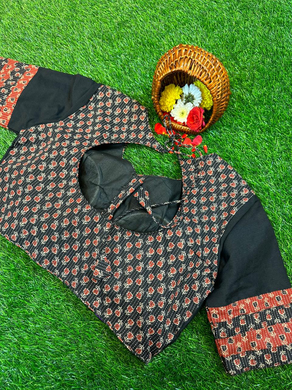 BLACK - READYMADE COTTON WITH KATHA PRINT