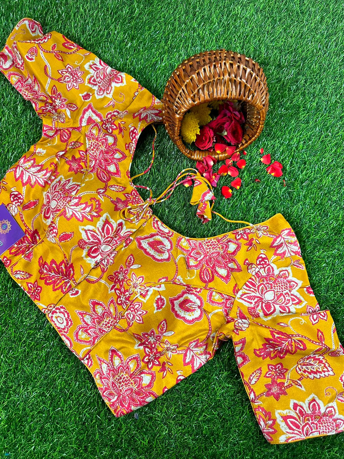 MUSTARD - READYMADE DOLA SILK WITH FLORAL PRINTS