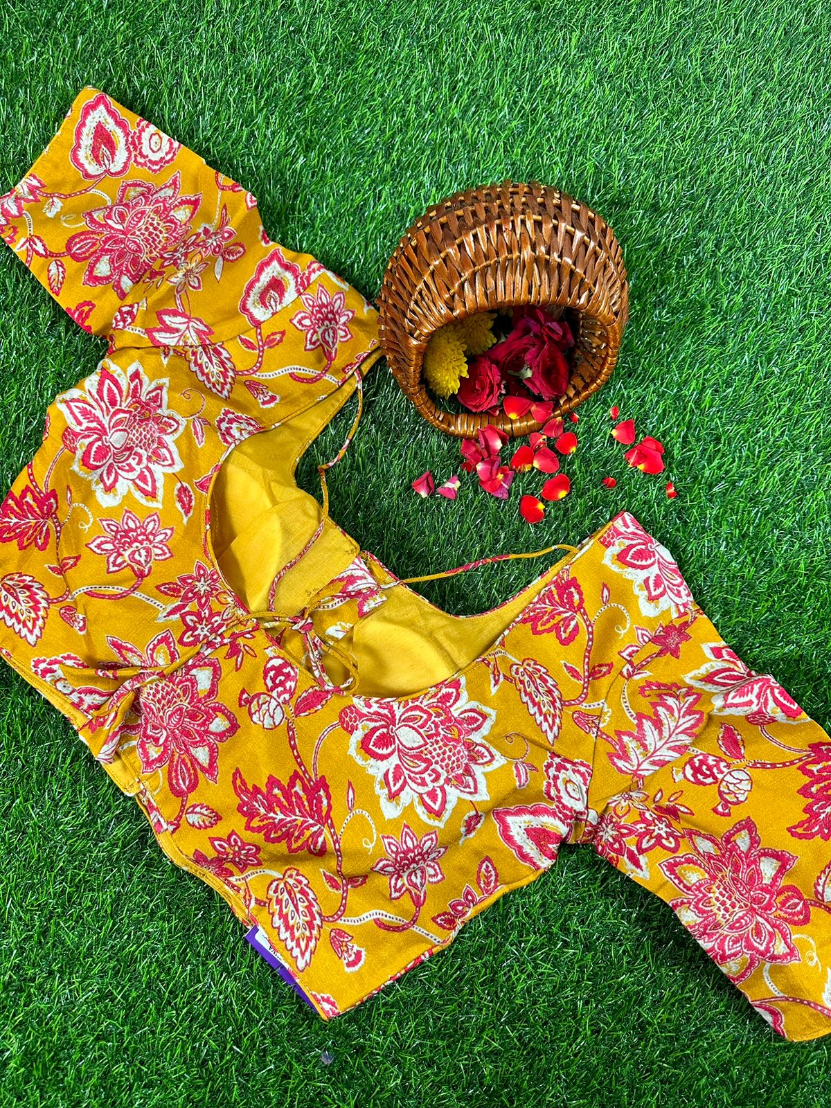 MUSTARD - READYMADE DOLA SILK WITH FLORAL PRINTS