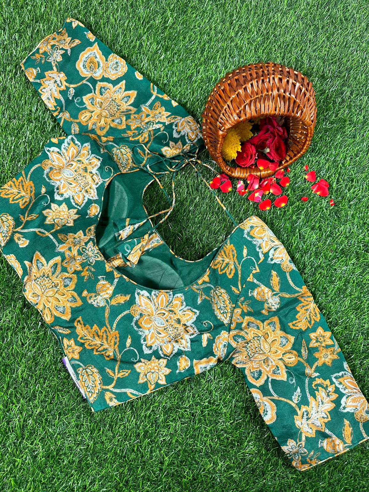 GREEN - READYMADE DOLA SILK WITH FLORAL PRINTS