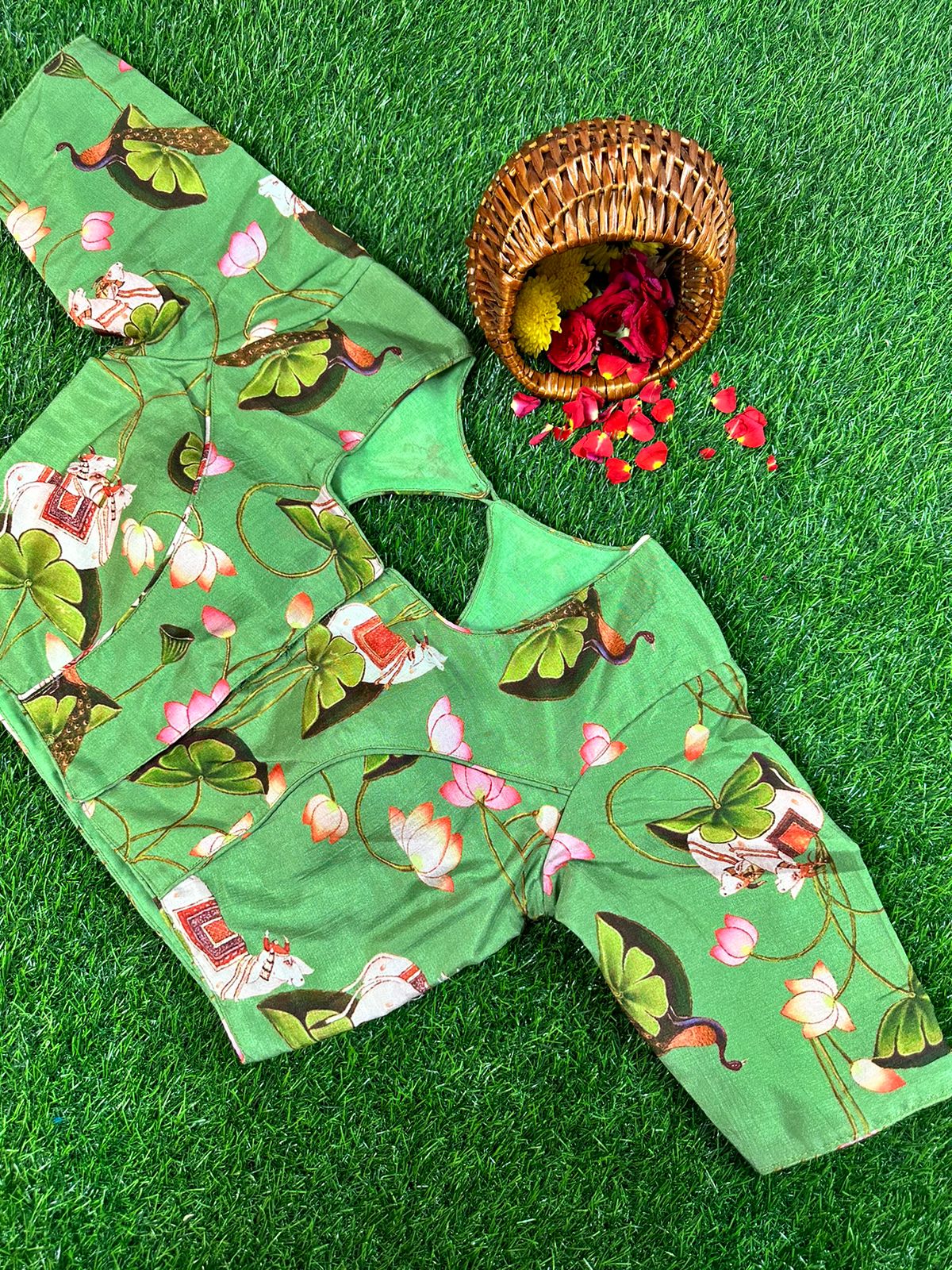 GREEN - READYMADE DOLA SILK WITH PICHWAI PRINTS