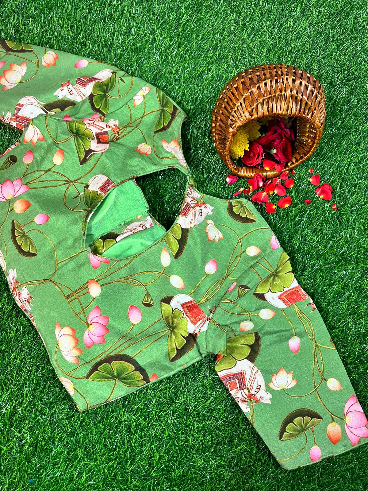 GREEN - READYMADE DOLA SILK WITH PICHWAI PRINTS